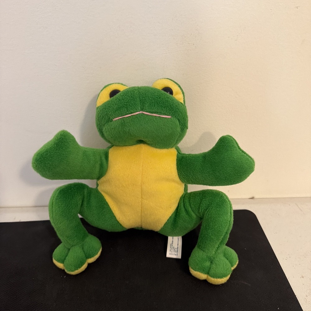 Unbranded Stuffed Frog Green Yellow 8 Inch Sitting Plush Animal Toy 2019